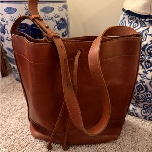 Brown Leather Bucket Tote Bag